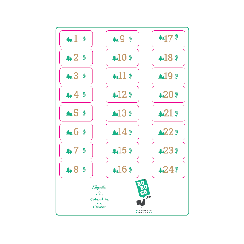 La planche Calendrier de l'Avent - 24 étiquettes
